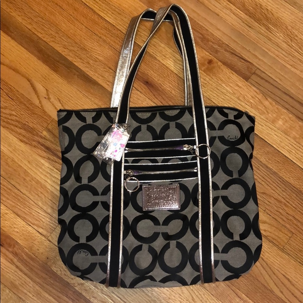 Black and Grey Coach Poppy Tote